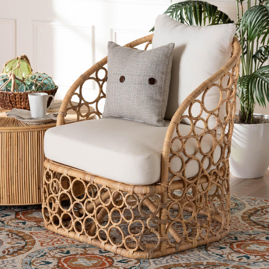 bali & pari Prisca Boho Accent Chair, Natural Rattan, Light Honey