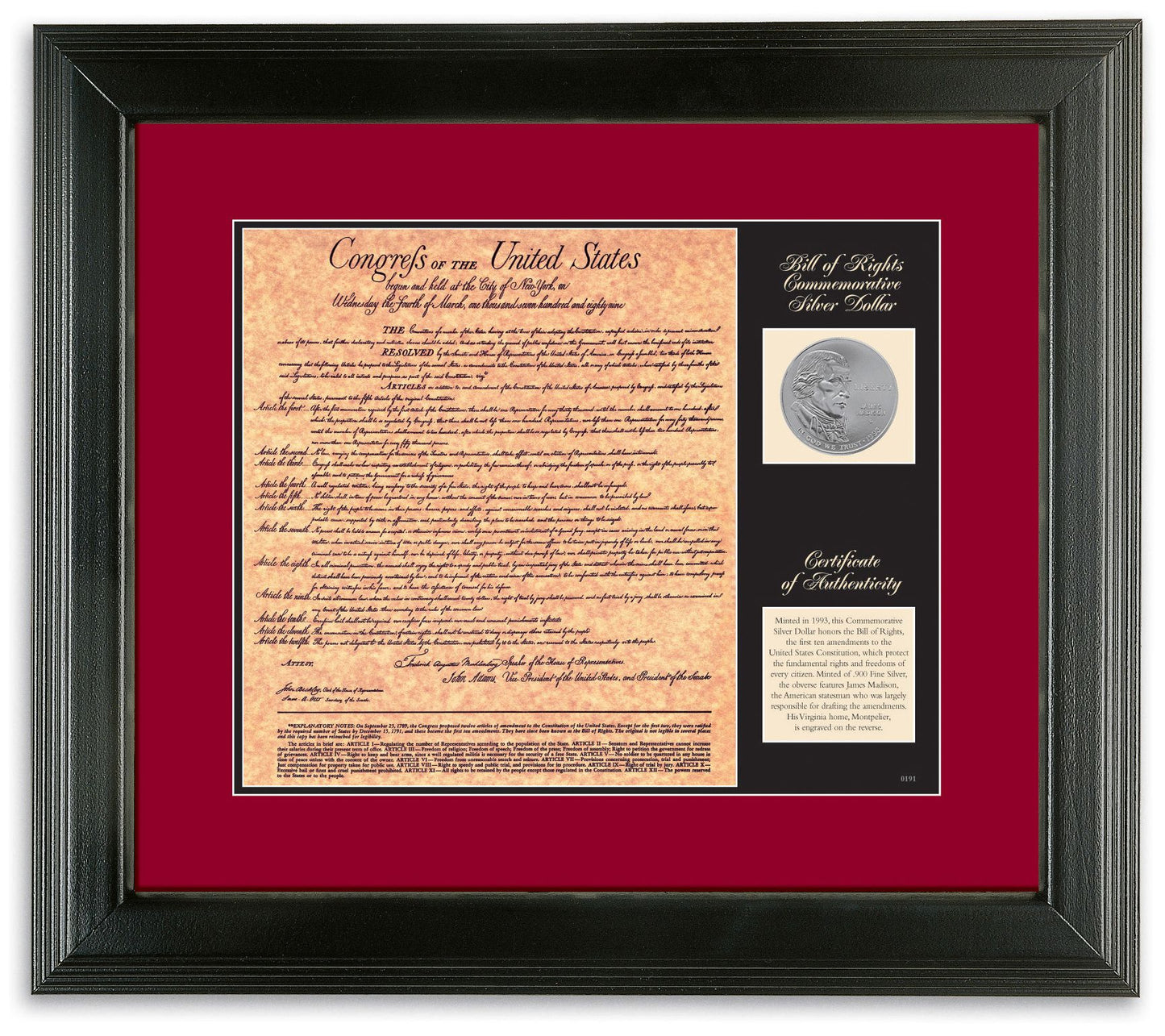 American Coin Treasures Birth of a Nation Billof Rights Frame