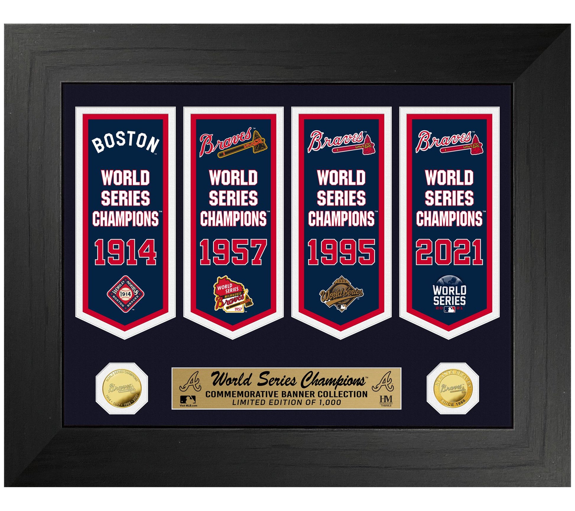 Atlanta Braves Four-Time Champ Deluxe Banner Frame