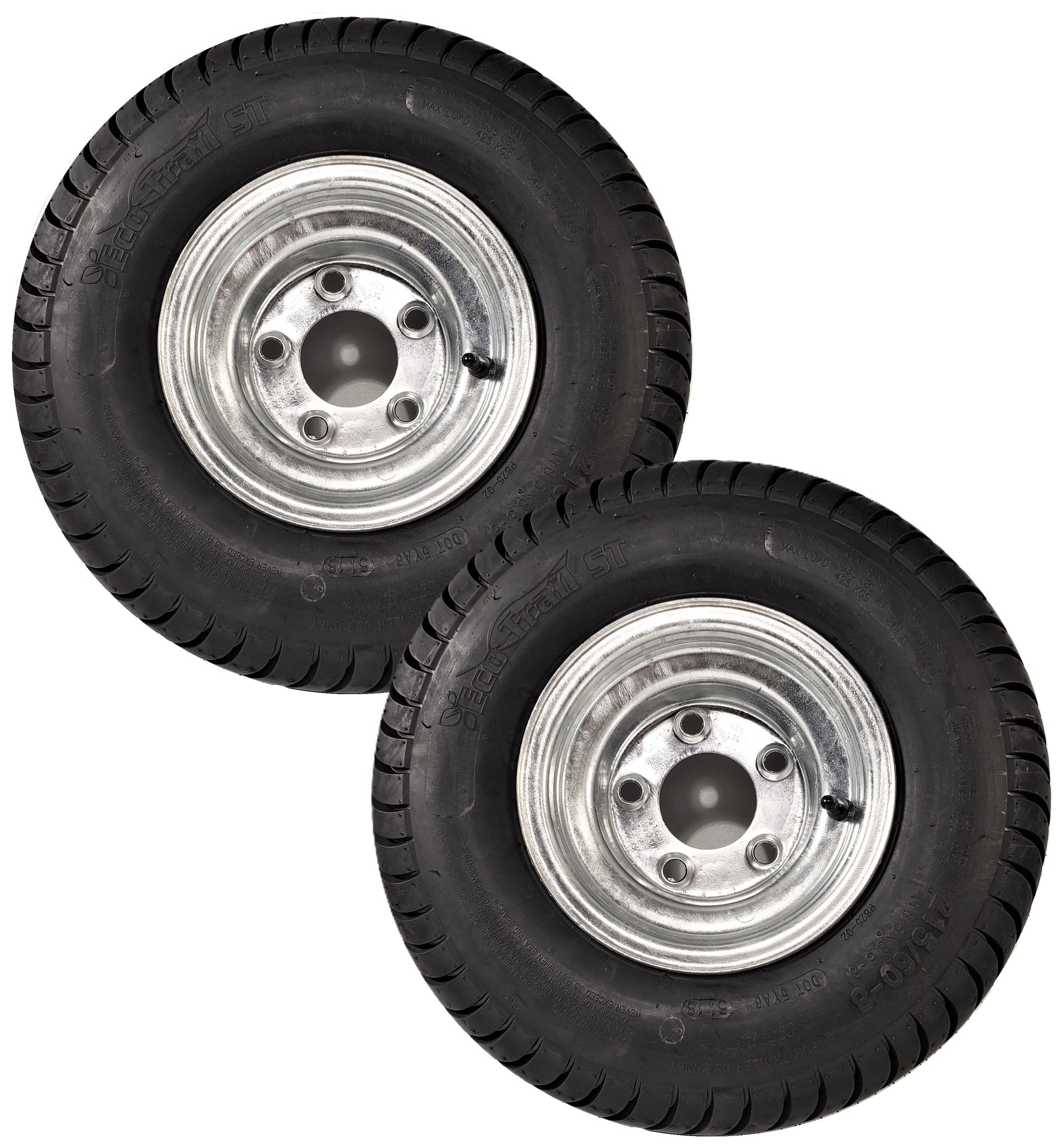 eCustomrim 2-Pack Trailer Tires On Galvanized Wheel Rims 18.5x8.5-8 215/60-8 Load B 5 Lug