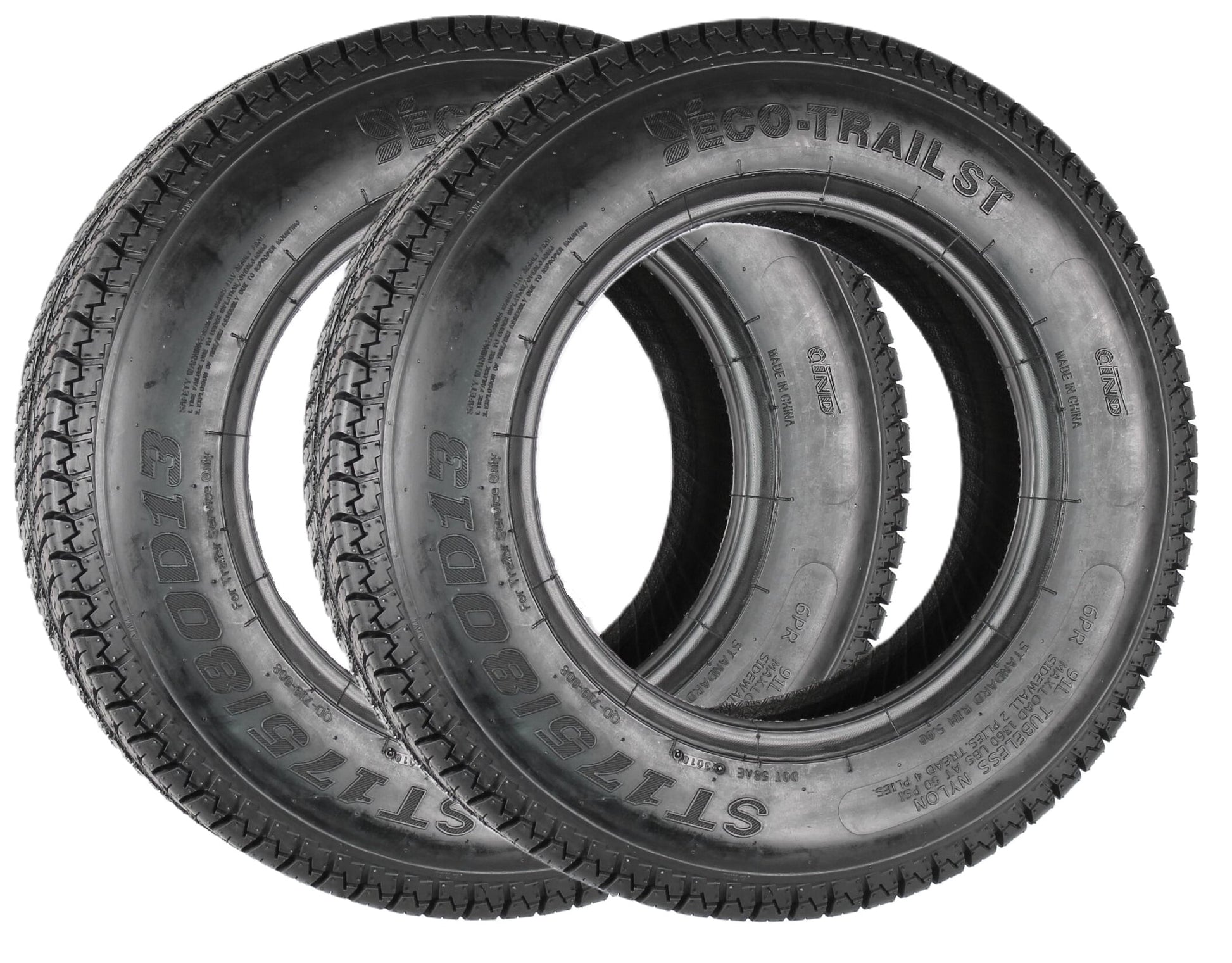 eCustomrim 2-Pk ST175/80D13 Trailer Tires Bias Ply Load C 1360# 175/80 D 13 2 Yr Warranty