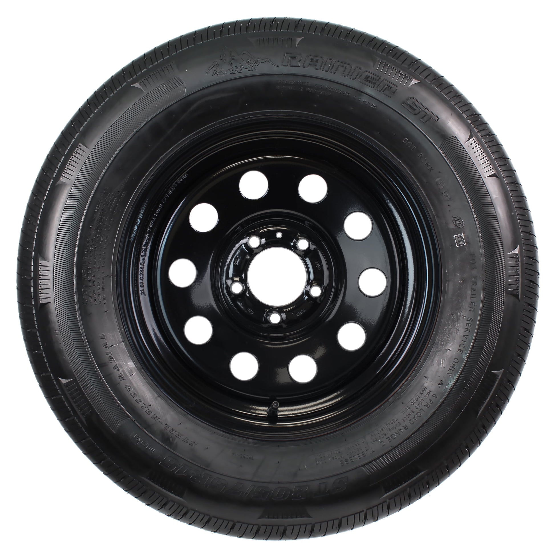 eCustomrim Radial Trailer Tire On Rim ST205/75R15 15x5 5-4.5 Load C Black Modular Wheel