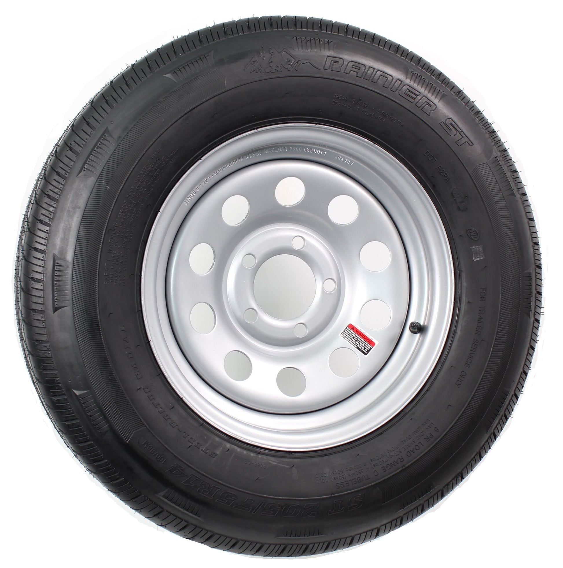 eCustomrim Radial Trailer Tire Rim ST205/75R14 205/75-14 Load C 5 Lug Wheel Silver Modular