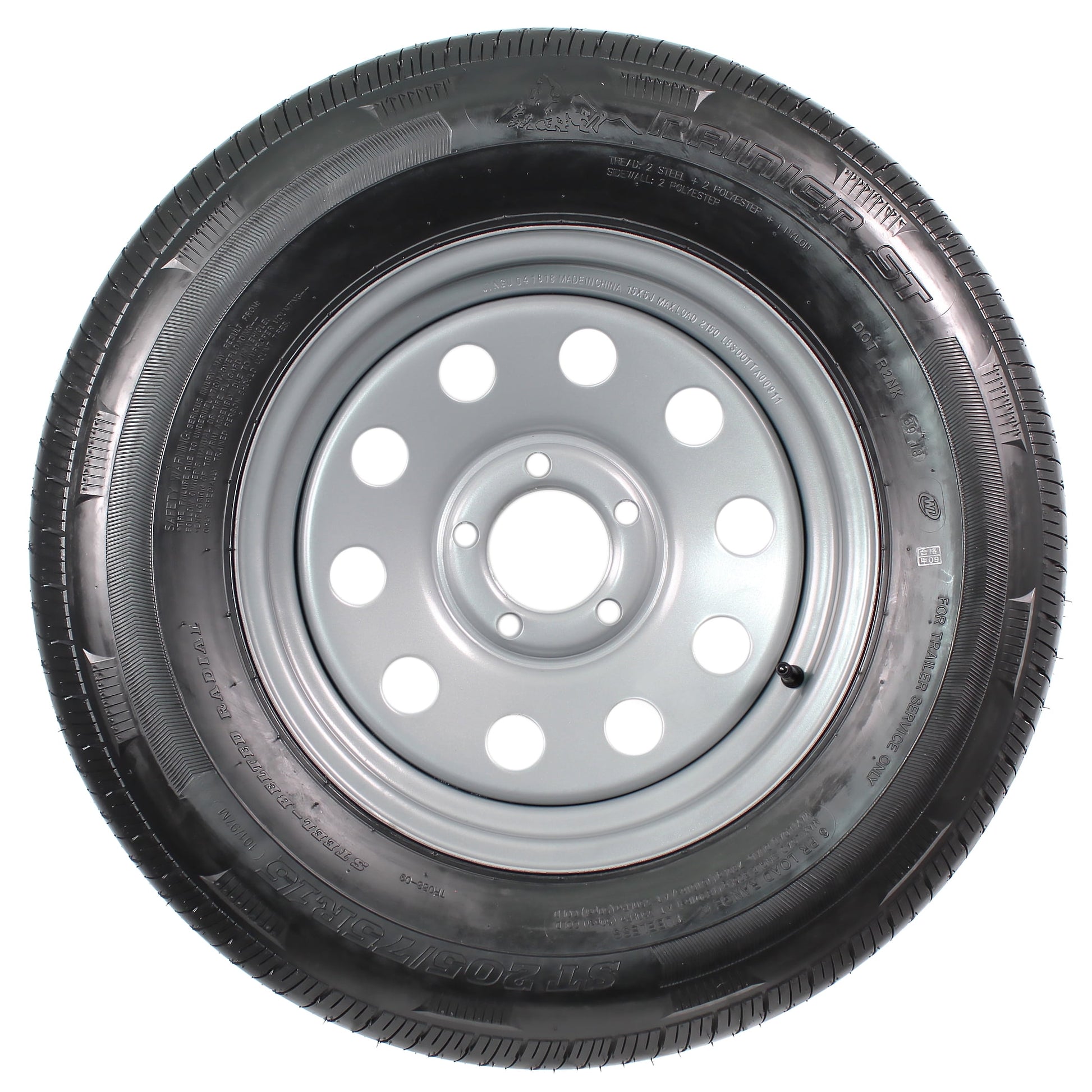 eCustomrim Radial Trailer Tire Rim ST205/75R15 205/75-15 Load C 5 Lug Wheel Silver Modular