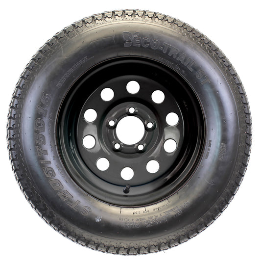 eCustomrim Trailer Tire On Black Wheel Mod Rim ST205/75D15 Load C 5 Lug On 4.5 15 x 5
