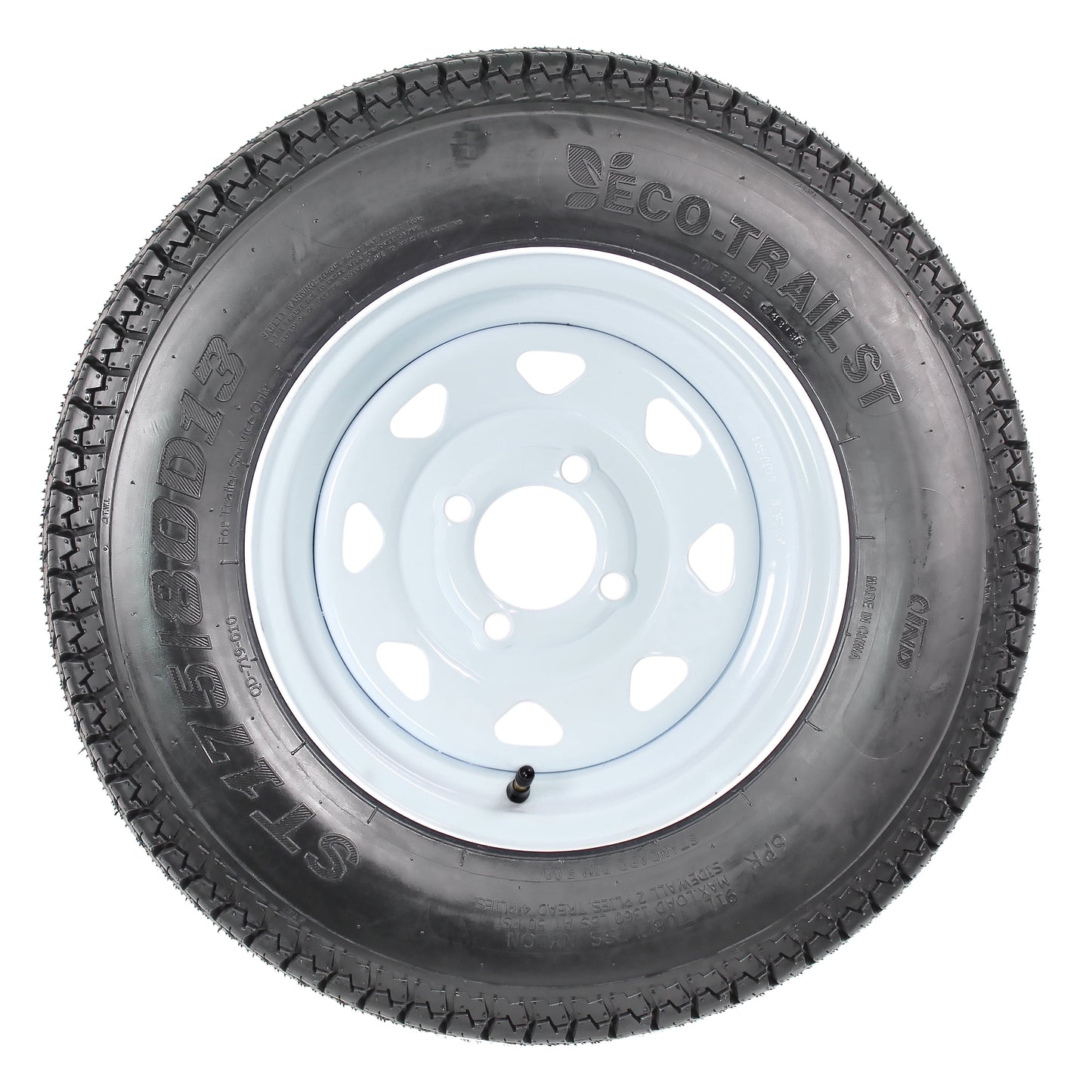 eCustomrim Trailer Tire On Rim ST175/80D13 175/80 D 13 Load C 4 Lug White Spoke Wheel