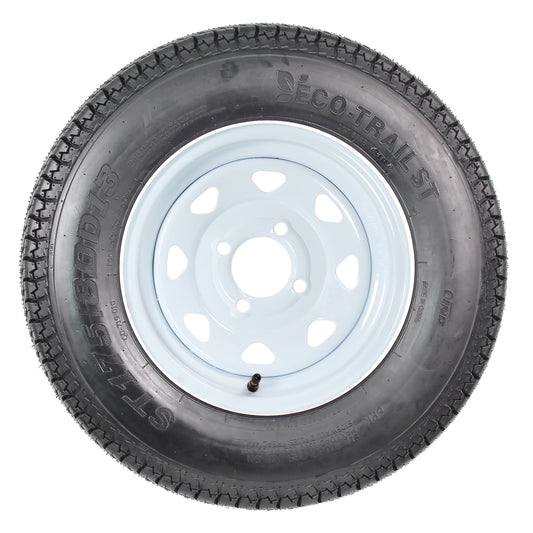 eCustomrim Trailer Tire On Rim ST175/80D13 175/80 D 13 Load C 4 Lug White Spoke Wheel