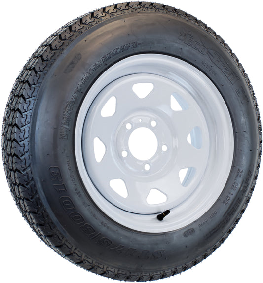 eCustomrim Trailer Tire Rim ST175/80D13 175/80 D 13 Load B 5 Lug White Spoke Wheel 1100#