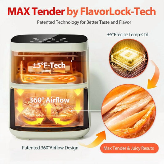 eelicious 8-in-1 4QT Air Fryer, 450 ° F Digital Airfryer with ke Reminder, Less Oil, Fvor-Lock Tech, Dishwasher-Safe, for 1-3 People,