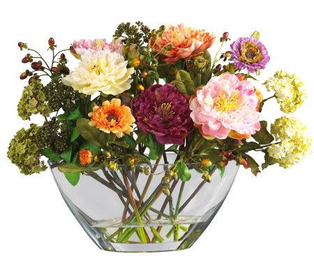 Mixed Peony w/Glass Vase Flower Arrangement byNearly Natural