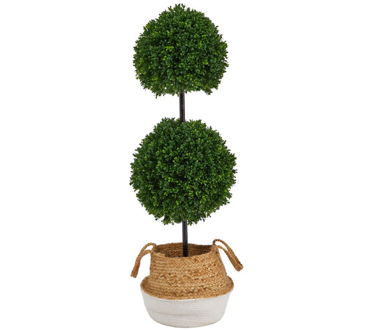 3.5' Boxwood Double Ball Topiary Planter by Nearly Natural