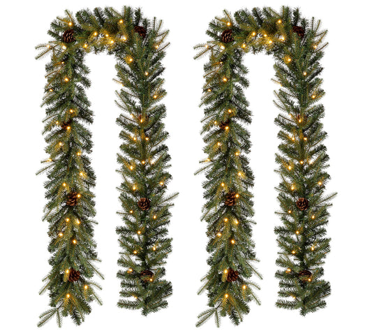 Glitzhome Set of 2 9ft Greenery Pine Cone Garland W/Led Lights