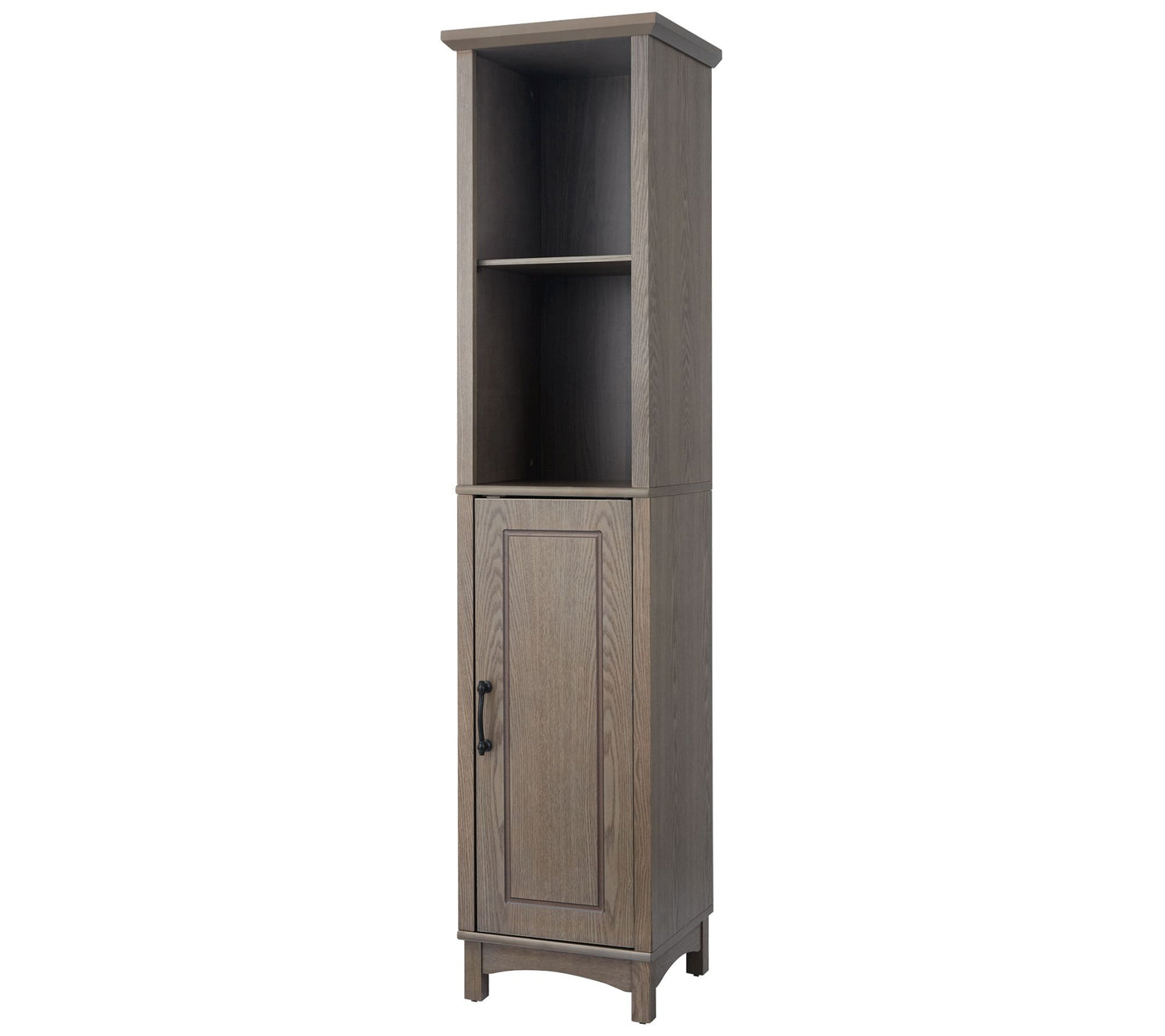 Russell Farmhouse Wooden Linen Tower Cabinet, Salt Oak