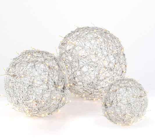 Set of 3 Asst Vine Balls w Bright White Lightsby Gerson Co