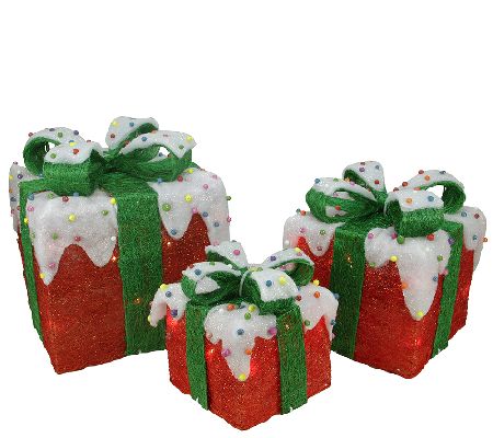 Set of 3 Sparkling Snow Covered Sisal Gift Boxes by Northligh