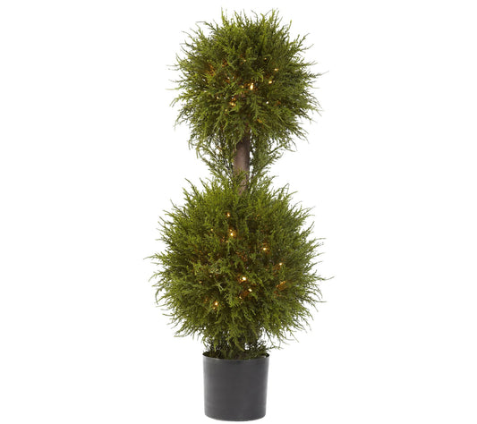 40" Cedar Double Ball Topiary with Lights by Nearly Natural