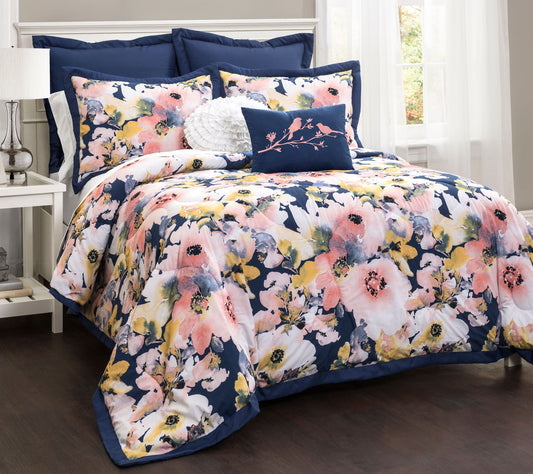 Floral Watercolor 7-Piece King Comforter Set byLush Decor