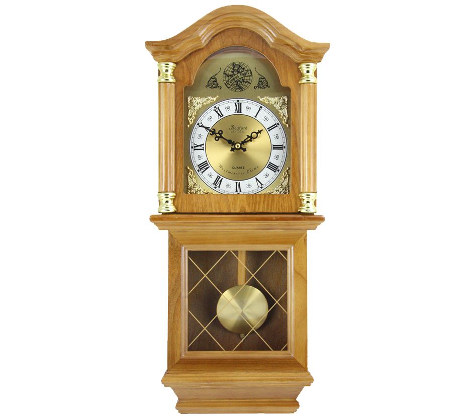 Bedford Clock Classic 26" Oak Finish Chiming Wall Clock