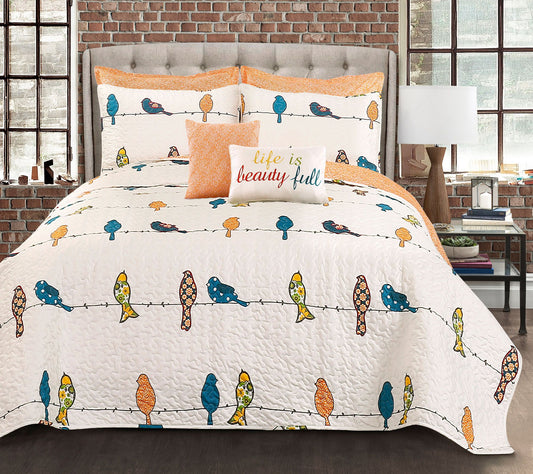 Rowley Birds Quilt 7-Piece King Quilt Set by Lush Decor