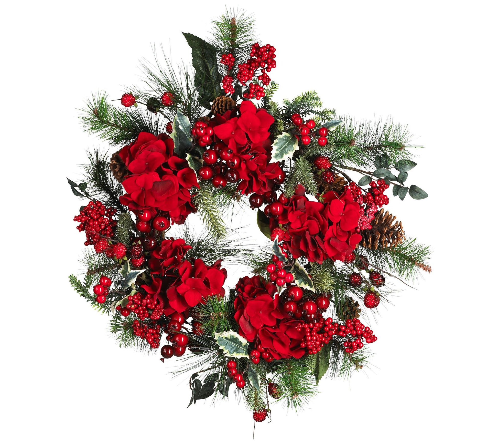 22" Hydrangea Holiday Wreath by Nearly Natural