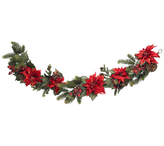 60" Poinsettia & Berry Garland by Nearly Natural