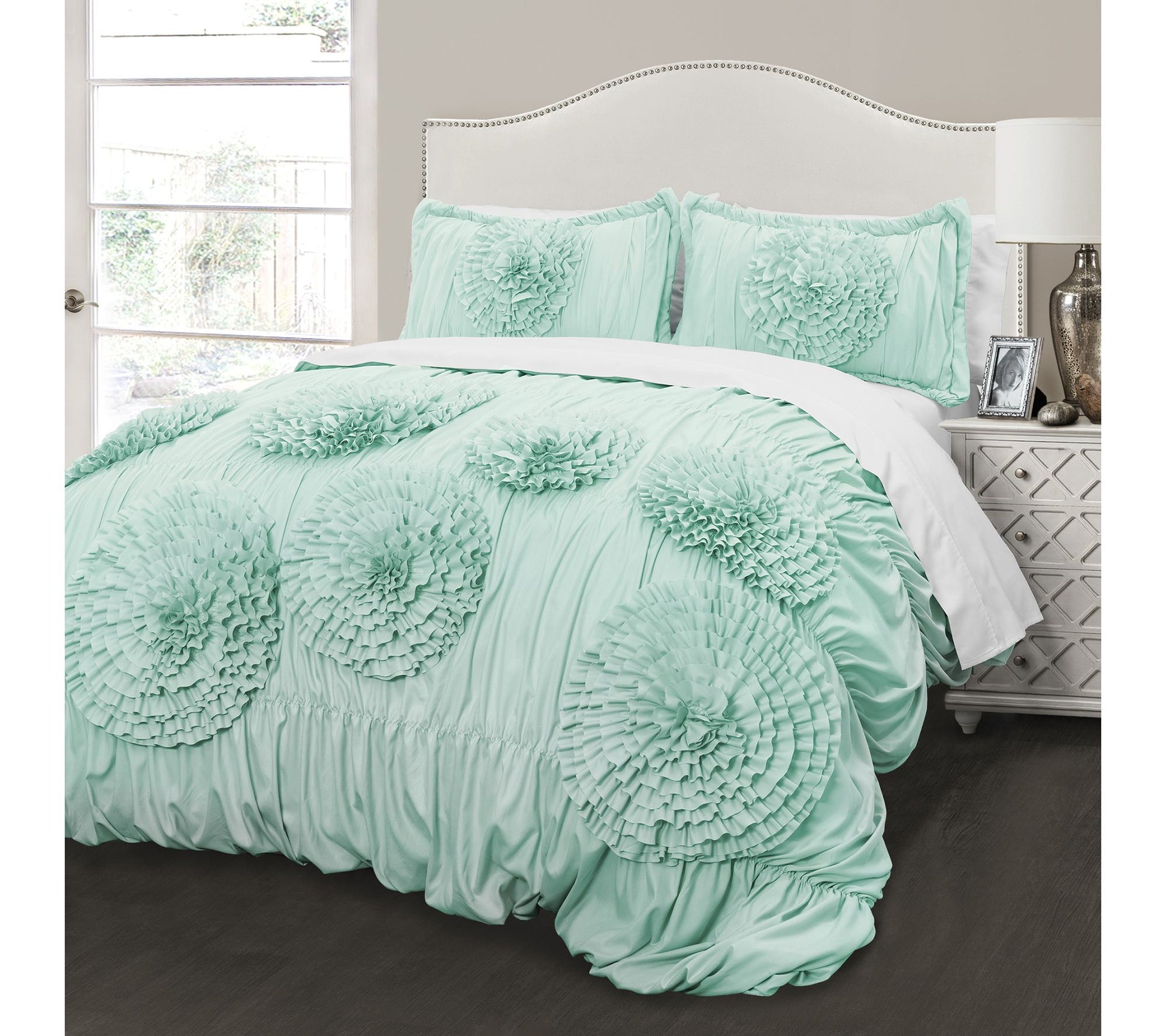 Serena 3-Piece FL/QN Aqua Comforter Set by LushDecor