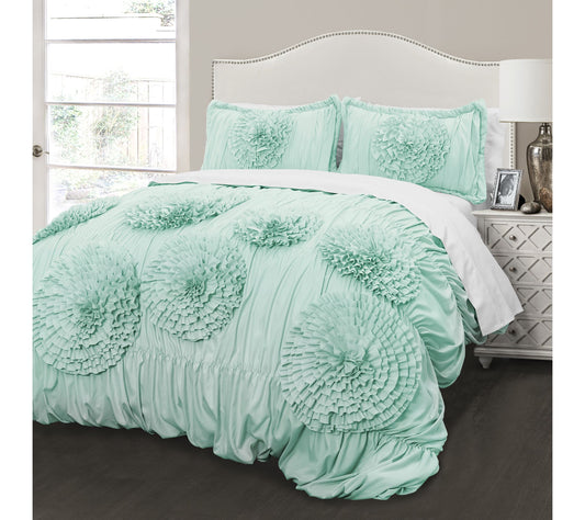 Serena 3-Piece FL/QN Aqua Comforter Set by LushDecor