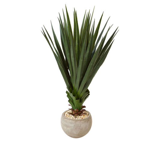 Spiked Agave in Sand Colored Bowl by Nearly Natural