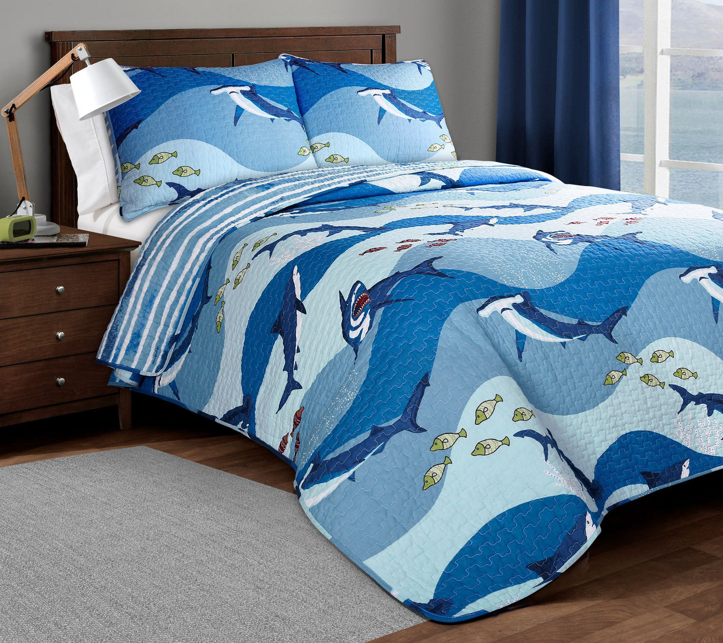 Shark Allover 3-Piece Full/Queen Quilt Set by L ush Decor