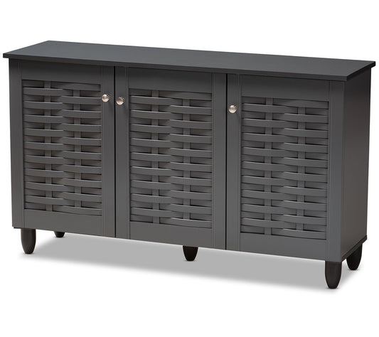 Baxton Studio Winda Charcoal 3-Door Shoe Cabinet
