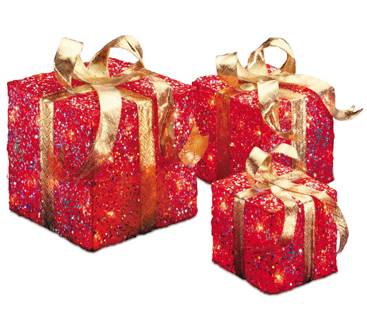 Pre-Lit Red Sisal Gift Box Assortment