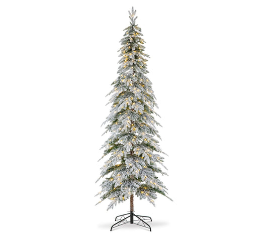 Glitzhome 9' Pre-Lit Flocked Pencil Spruce Christmas Tree