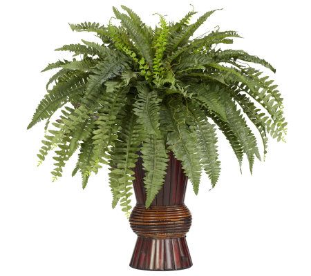 Boston Fern with Bamboo Vase Plant by Nearly Natural