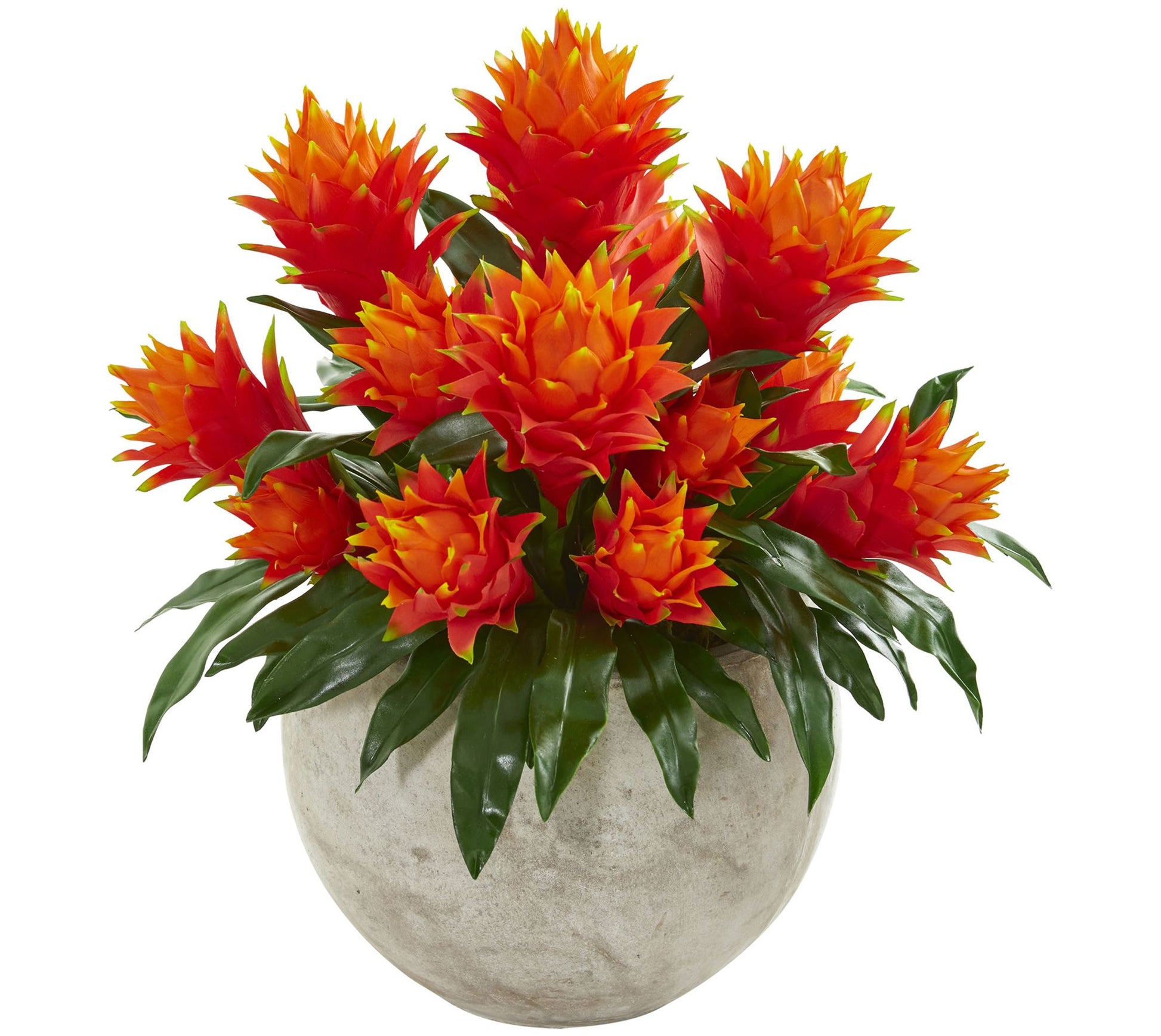 22" Bromeliad Plant in Sandstone Bowl by NearlyNatural