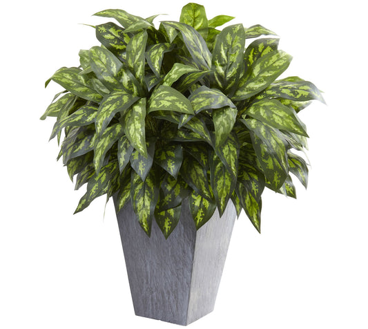 37" Silver King w/Slate Planter by Nearly Natural