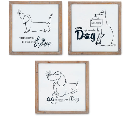 Set of 3 Wood Framed Metal Dog Decor by GersonCo.