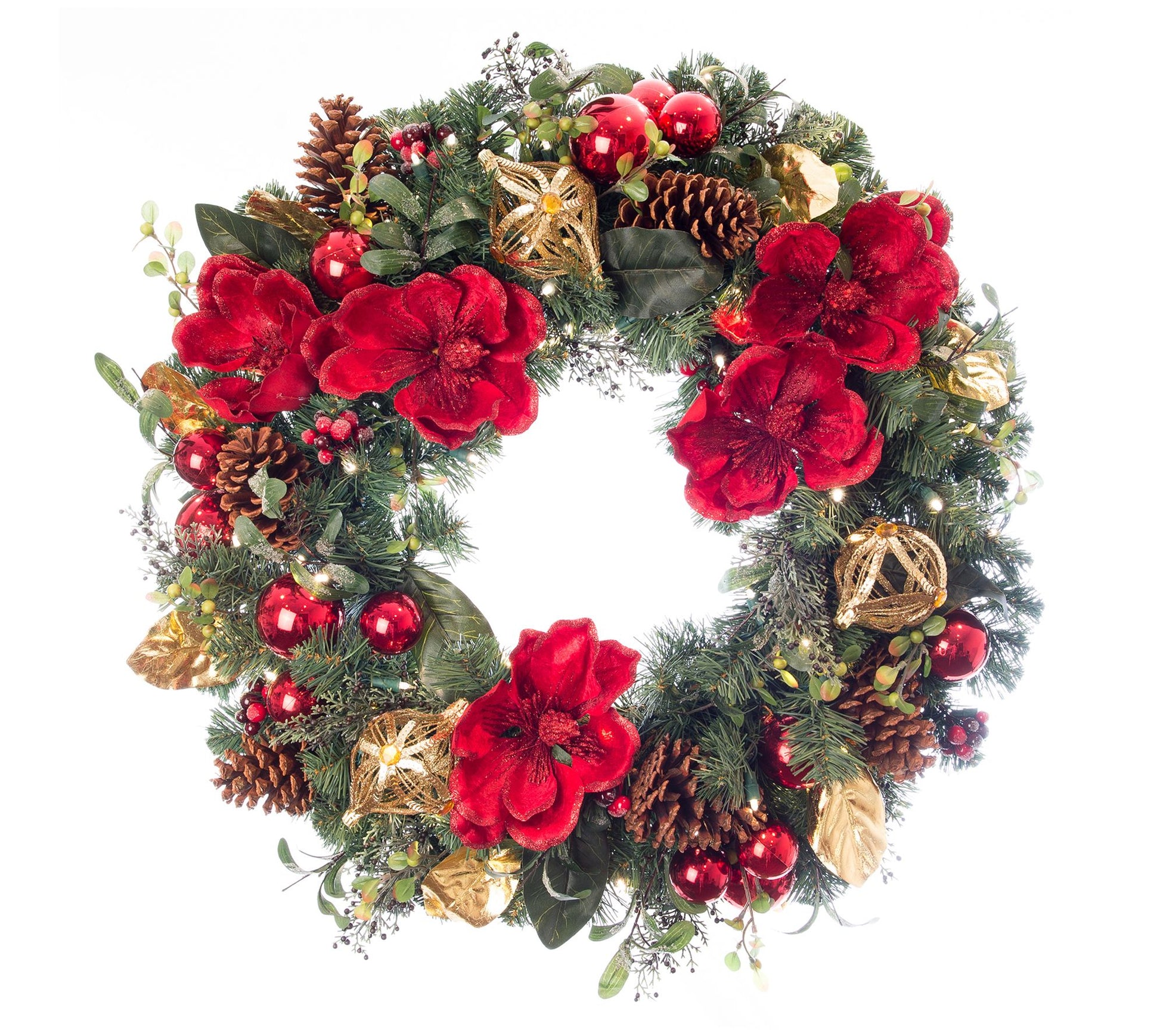 Village Lighting 30" Prelit LED Wreath - Red Magnolia