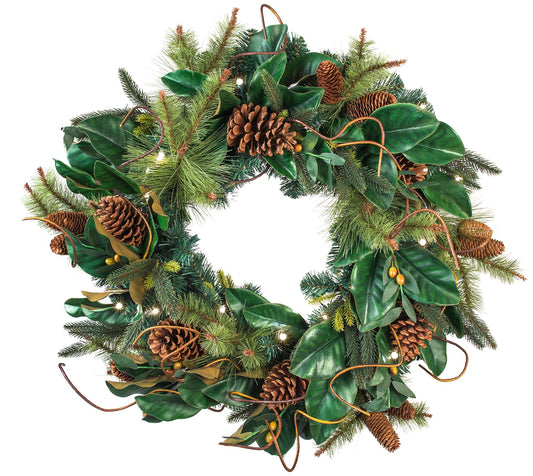 Village Lighting 30" Prelit LED Wreath - Magnolia Leaf