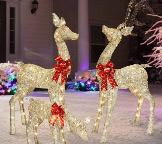 Set of 3 Deer Family with Warm White LED Lights