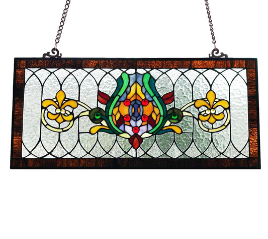 River of Goods 30"L Fleur De Lis Stained Glass Window Panel