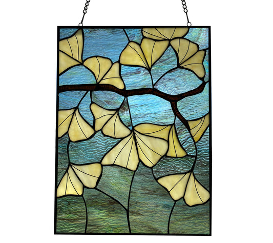 River of Goods 17.5"H Ginkgo Stained Glass Window Panel