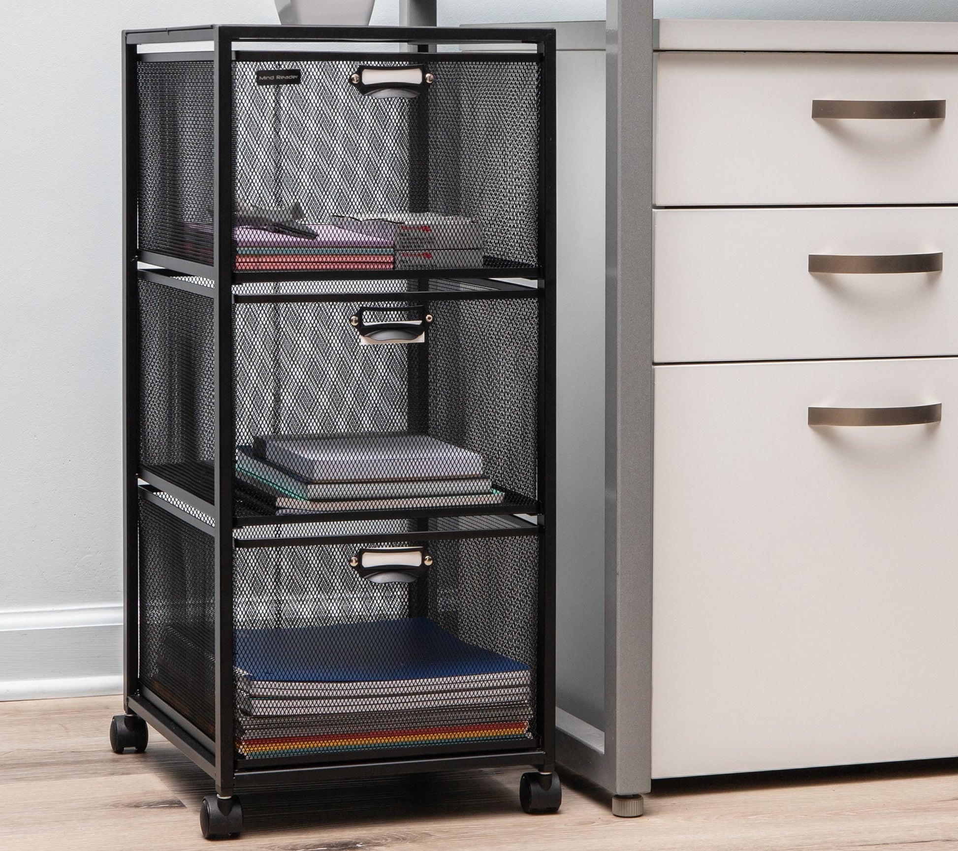 Mind Reader 3 Drawers Rolling File Cabinet withWheels