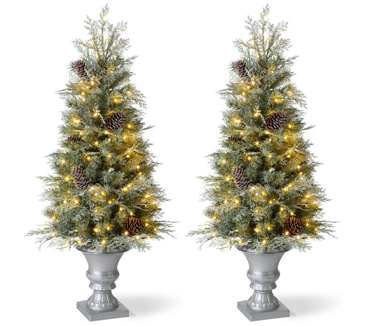 Glitzhome 4ft P inecone Artific ial Christmas P orch Tree S/2