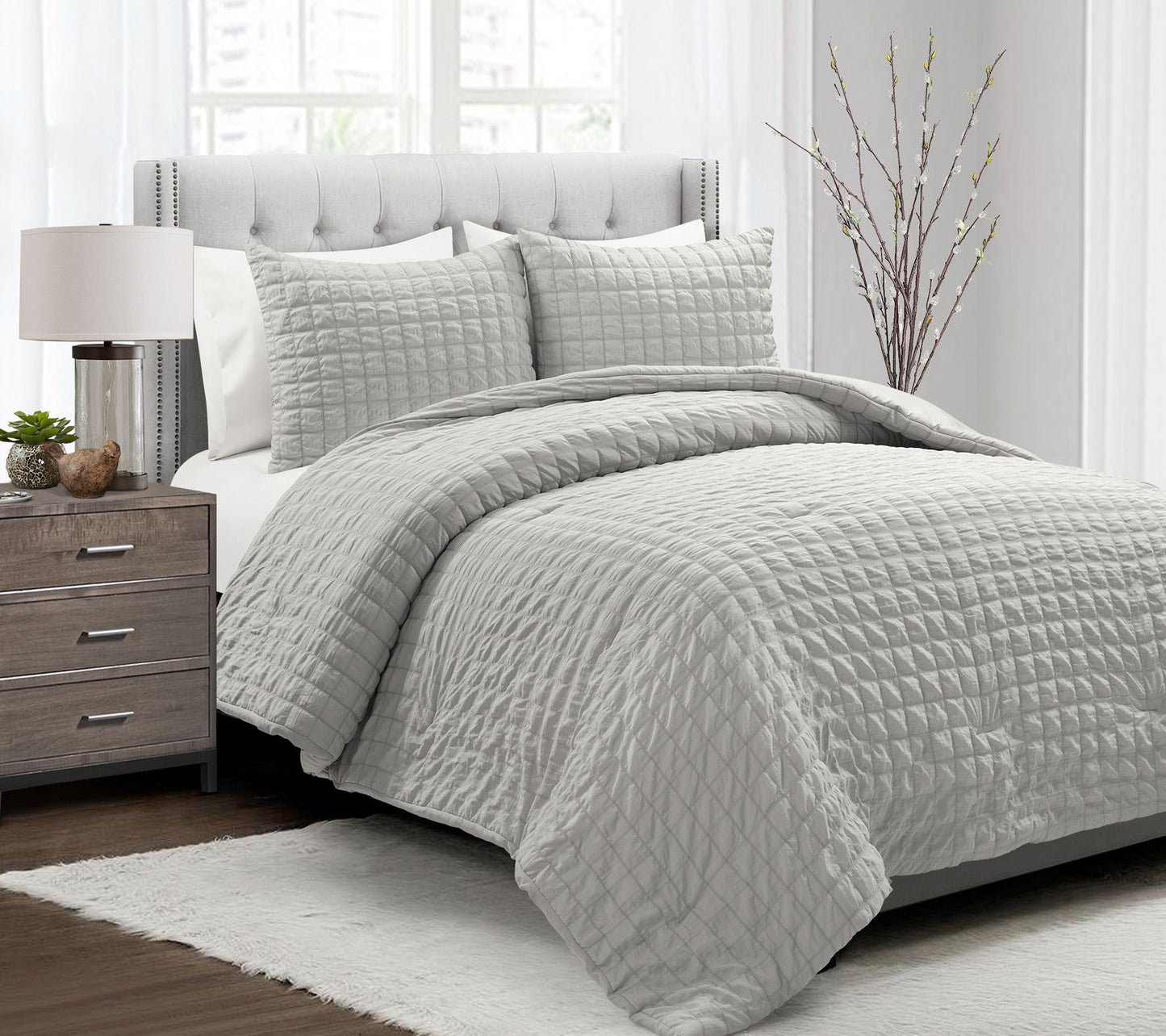 Crinkle Textured Dobby Comforter 3-Piece Queenby Lush Decor