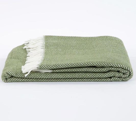 HomeRoots Moss Green & White Dreamy Soft Herringbone Blanket