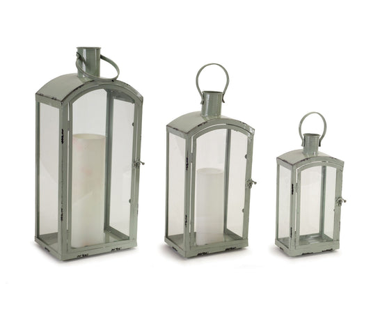 Melrose Rustic Sage Metal Lantern (Set of 3)