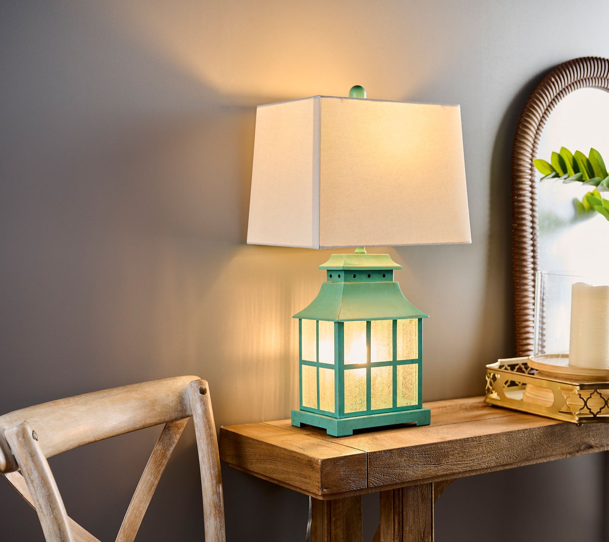 Glass and Metal Carriage Lantern Lamp with Shade by Valerie