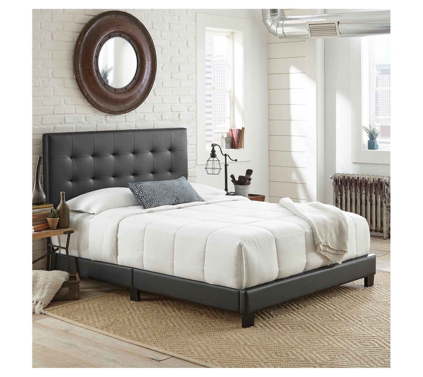 Boyd Sleep Roma Timeless Tufte d Faux Leather Platform Bed, Q