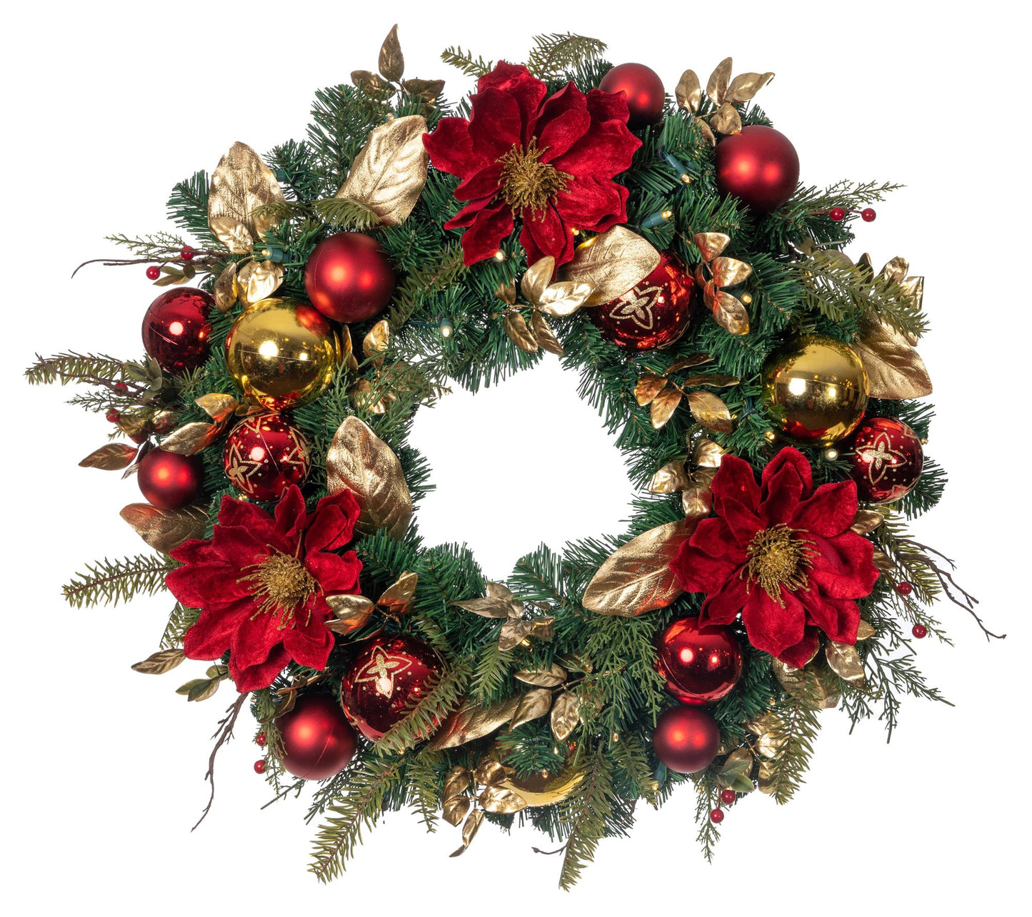 Village Lighting 30" Pre-Lit Wreath-Golden LeafRed Magnolia