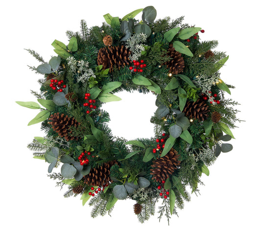 Village Lighting 30" Pre-Lit LED Wreath - Christmas Woods